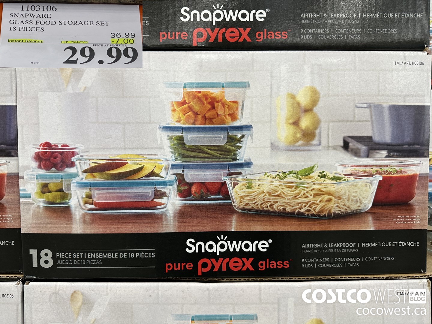 1103106 SNAPWARE PYREX 18-PIECE GLASS FOOD STORAGE SET ($7.00 INSTANT SAVINGS EXPIRES ON 2024-02-25) $29.99