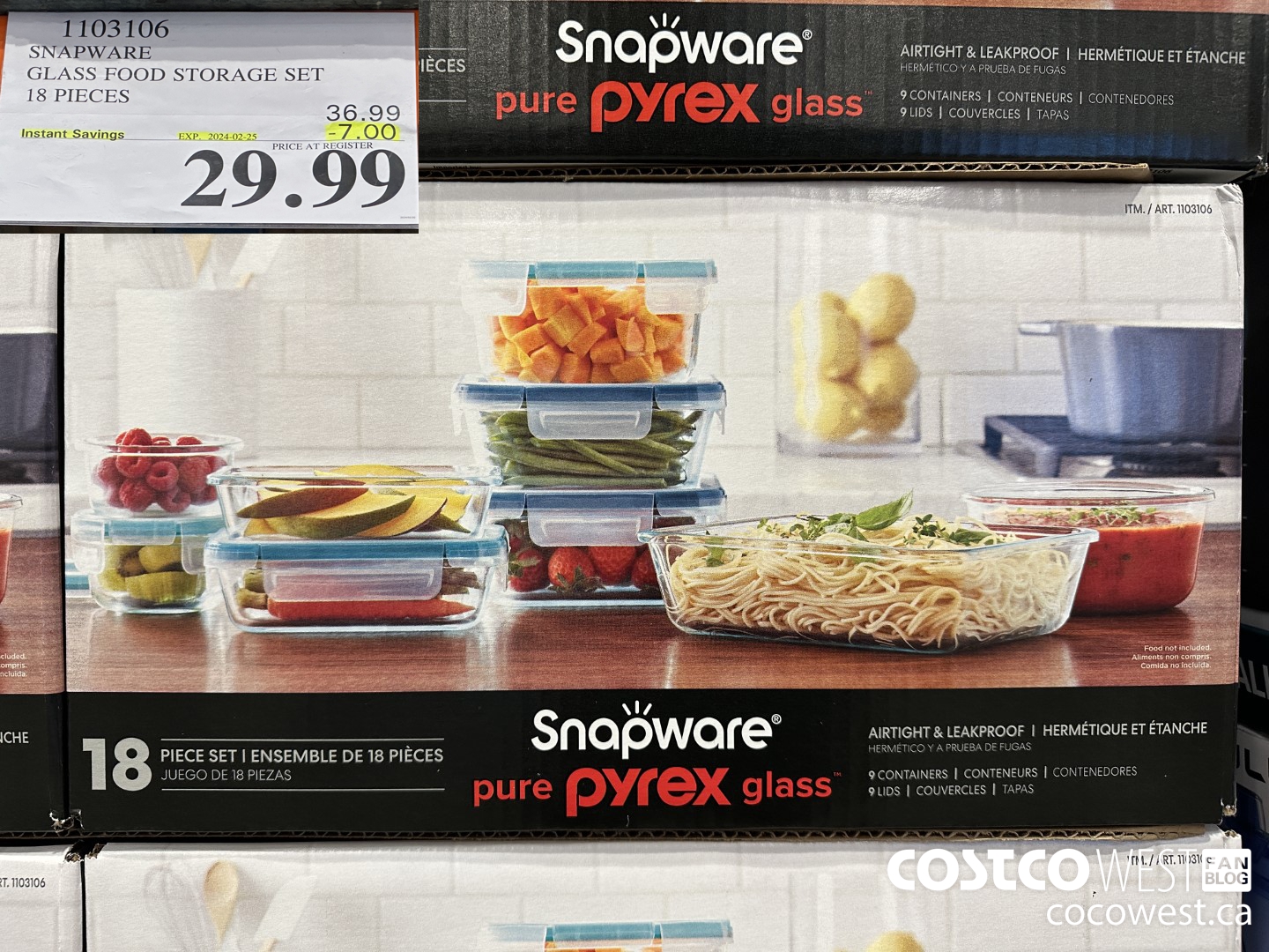 1103106 SNAPWARE PYREX 18-PIECE GLASS FOOD STORAGE SET ($7.00 INSTANT SAVINGS EXPIRES ON 2024-02-25) $29.99