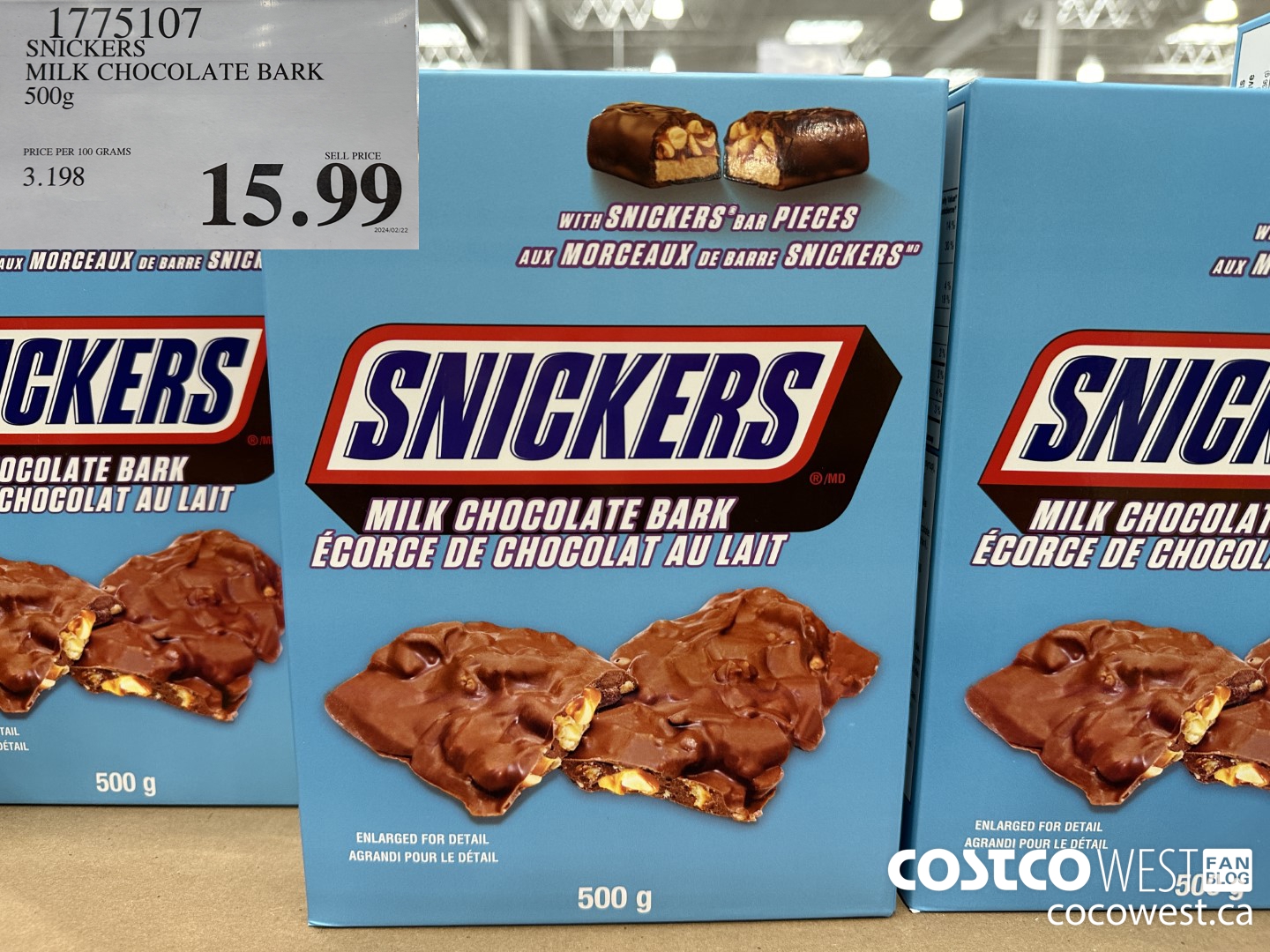 1775107 SNICKERS MILK CHOCOLATE BARK 500G $15.99