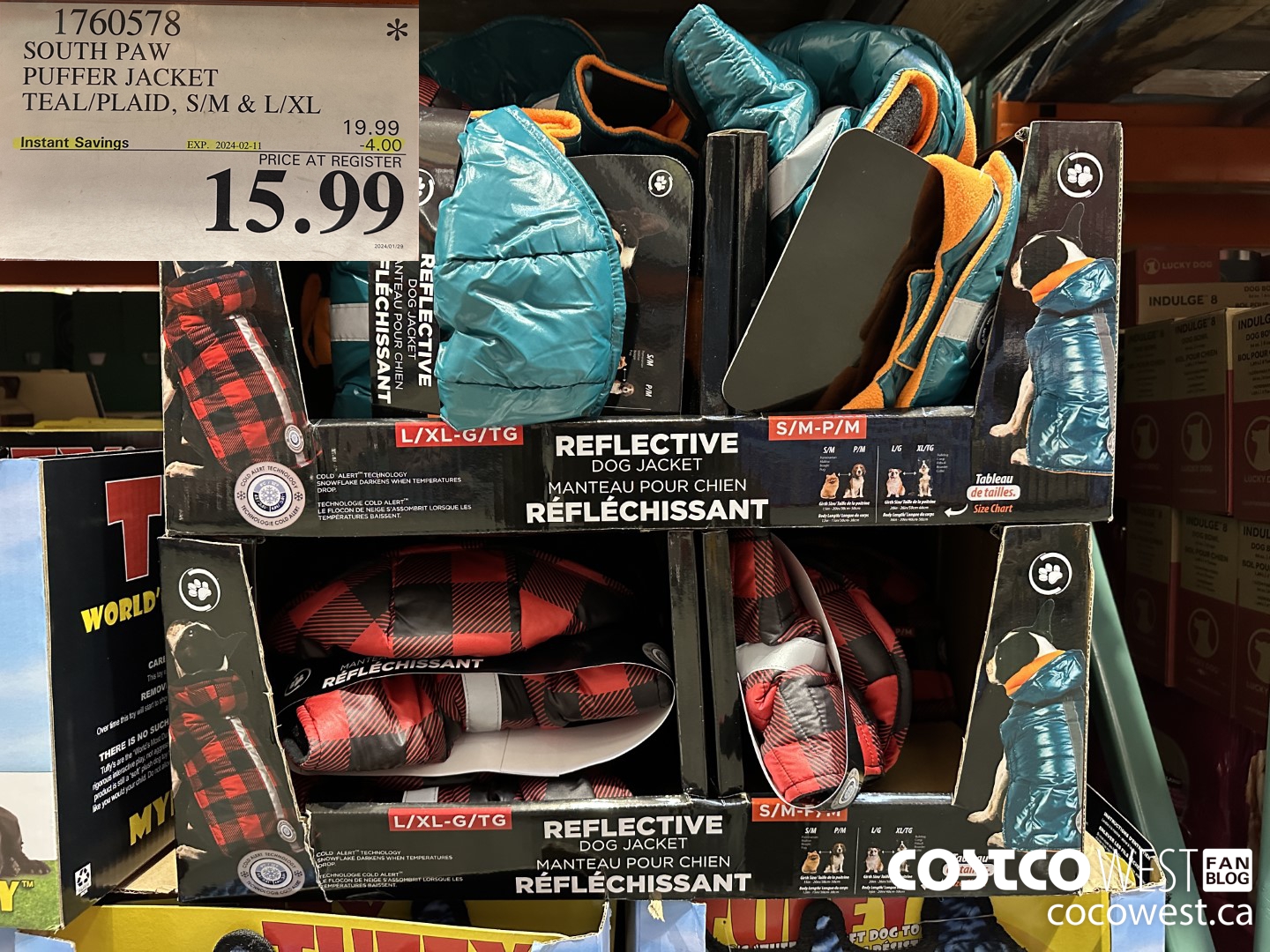 1760578 SOUTH PAW PUFFER JACKET TEAL/PLAID S/M & L/XL ($4.00 INSTANT SAVINGS EXPIRES ON 2024-02-11) $15.99