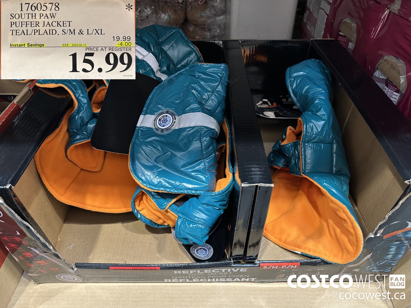 1760578 SOUTH PAW PUFFER JACKET TEAL/PLAID S/M & L/XL ($4.00 INSTANT SAVINGS EXPIRES ON 2024-02-11) $15.99