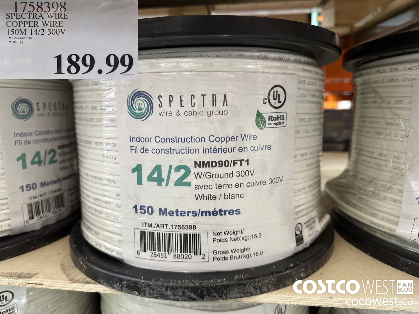 1758398 SPECTRA WIRE COPPER WIRE 150M 14/2 300V $189.99