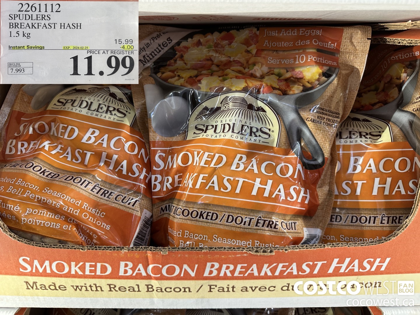 2261112 SPUDLERS BREAKFAST HASH 1.5 KG ($4.00 INSTANT SAVINGS EXPIRES ON 2024-02-25) $11.99