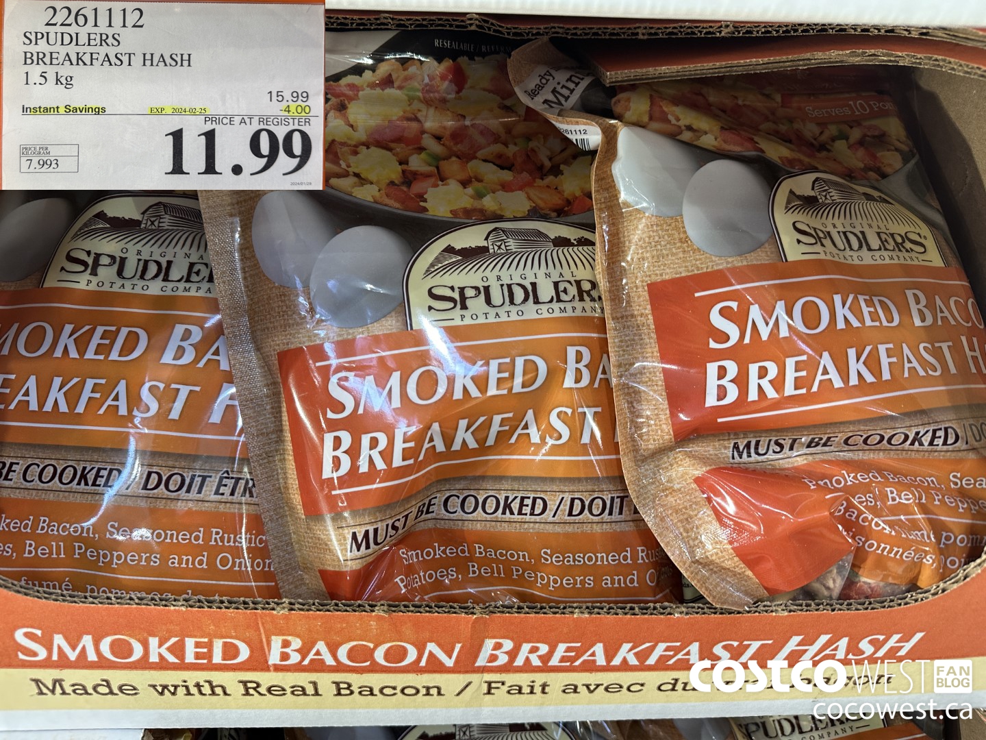 2261112 SPUDLERS BREAKFAST HASH 1.5 KG ($4.00 INSTANT SAVINGS EXPIRES ON 2024-02-25) $11.99