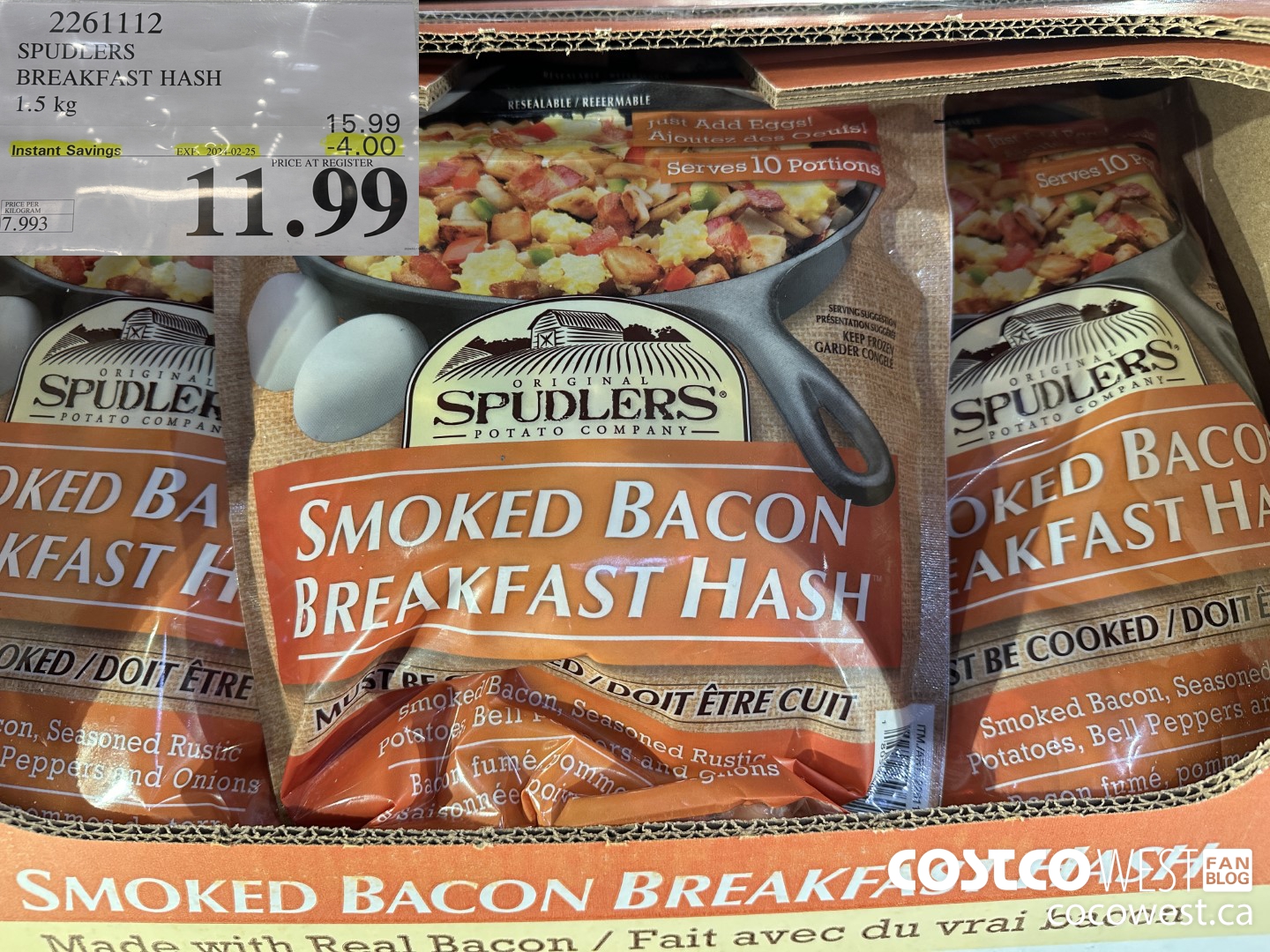 2261112 SPUDLERS BREAKFAST HASH 1.5 KG ($4.00 INSTANT SAVINGS EXPIRES ON 2024-02-25) $11.99