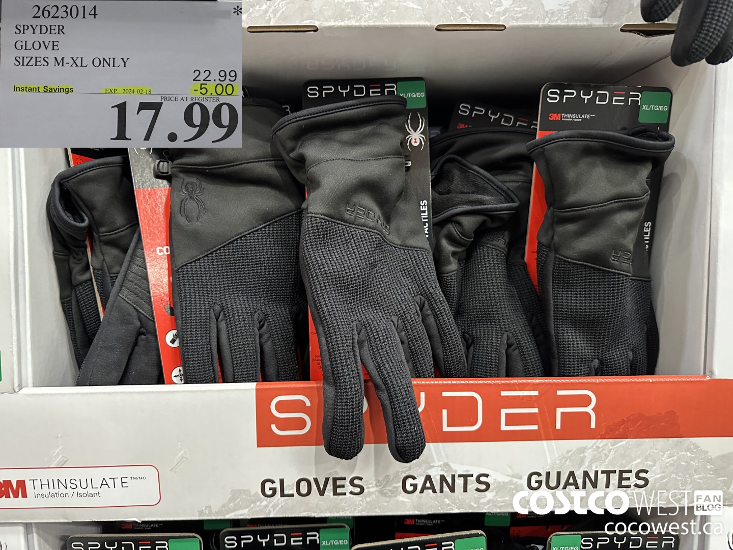 2623014 SPYDER GLOVE SIZES M-XL ONLY (EXPIRES ON 2024-02-18) $17.99