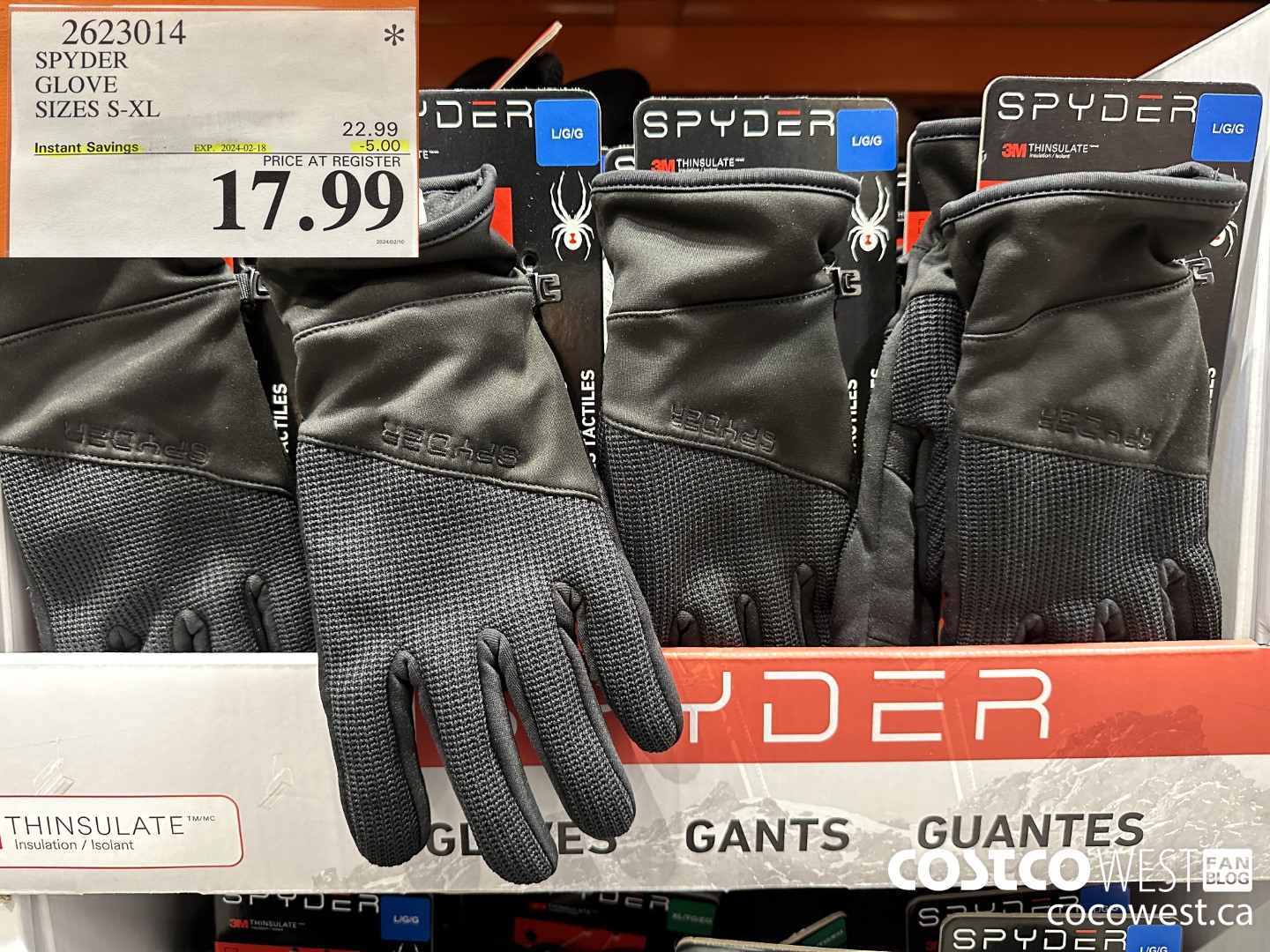 2623014 SPYDER GLOVE SIZES M-XL ONLY ($5.00 INSTANT SAVINGS EXPIRES ON 2024-02-18) $17.99