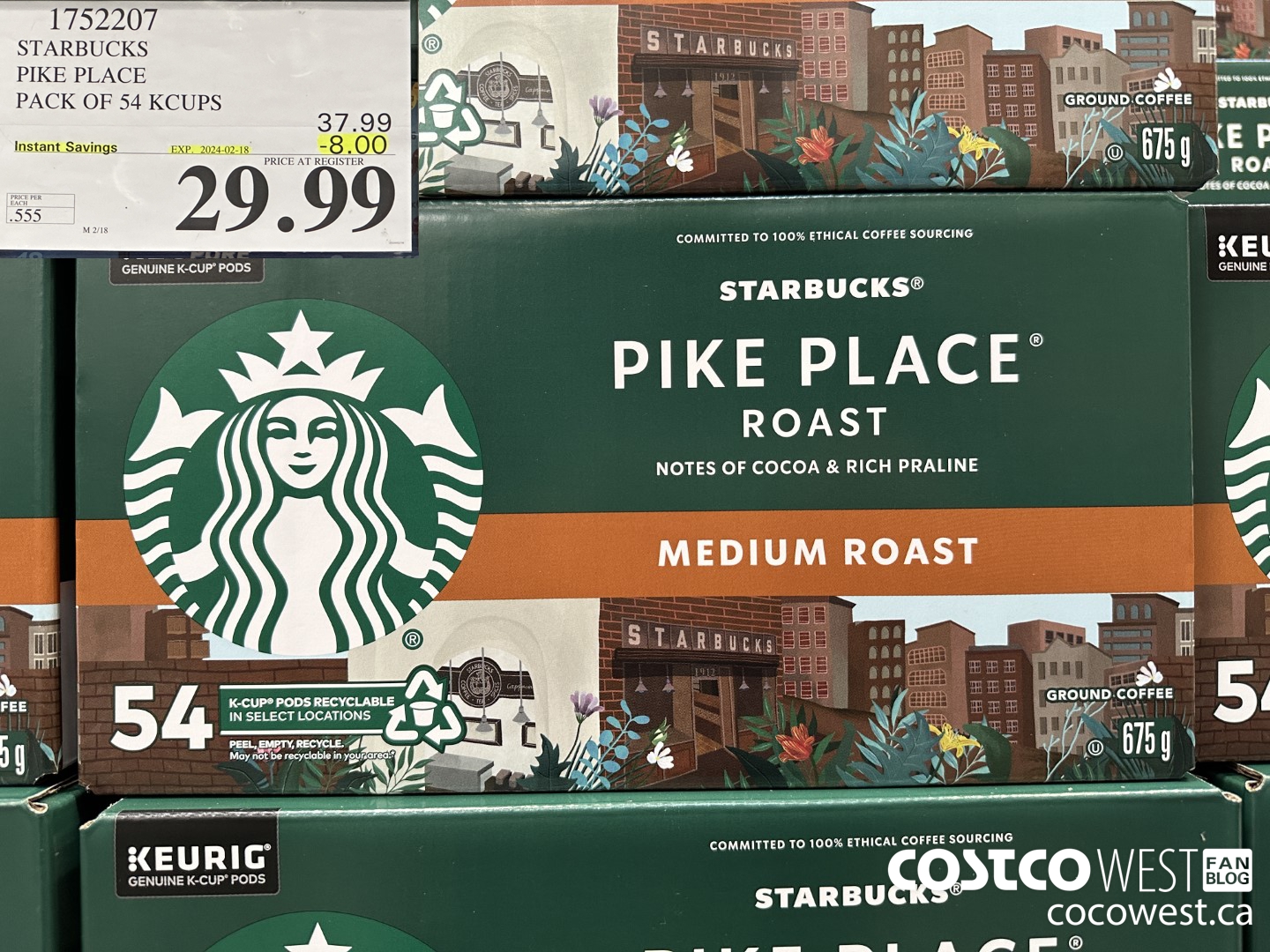 1752207 STARBUCKS PIKE PLACE PACK OF 54 KCUPS ($8.00 INSTANT SAVINGS EXPIRES ON 2024-02-18) $29.99