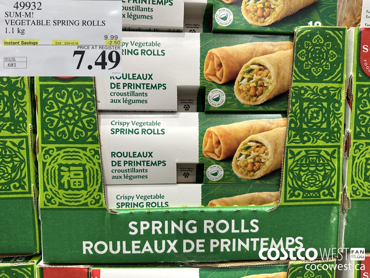 49932 SUM-M! VEGETABLE SPRING ROLL 1 kg ($2.50 INSTANT SAVINGS EXPIRES ON 2024-02-04) $7.49