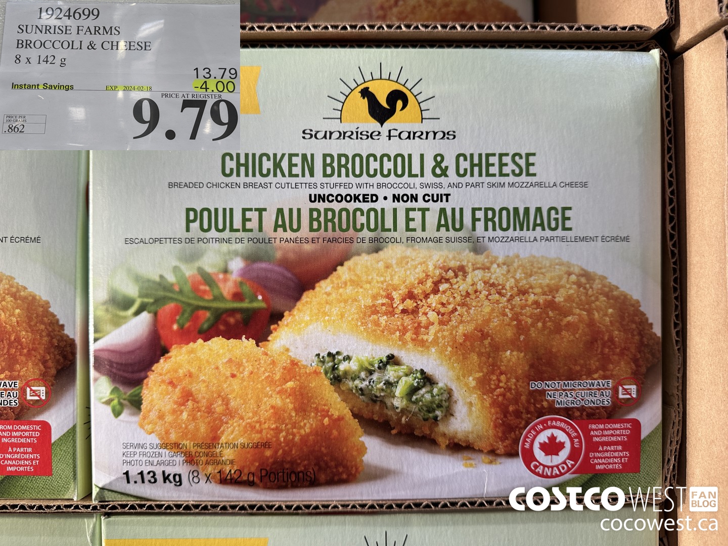 1924699 SUNRISE FARMS BROCCOLI & CHEESE 8 X 142 G ($4.00 INSTANT SAVINGS EXPIRES ON 2024-02-18) $9.79