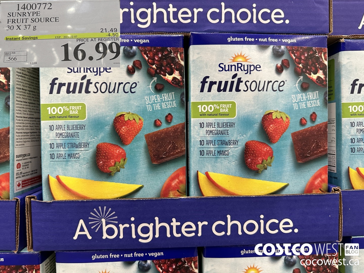 1400772 SUNRYPE FRUIT SOURCE 30 X 37 G ($4.50 INSTANT SAVINGS EXPIRES ON 2024-02-07) $16.99