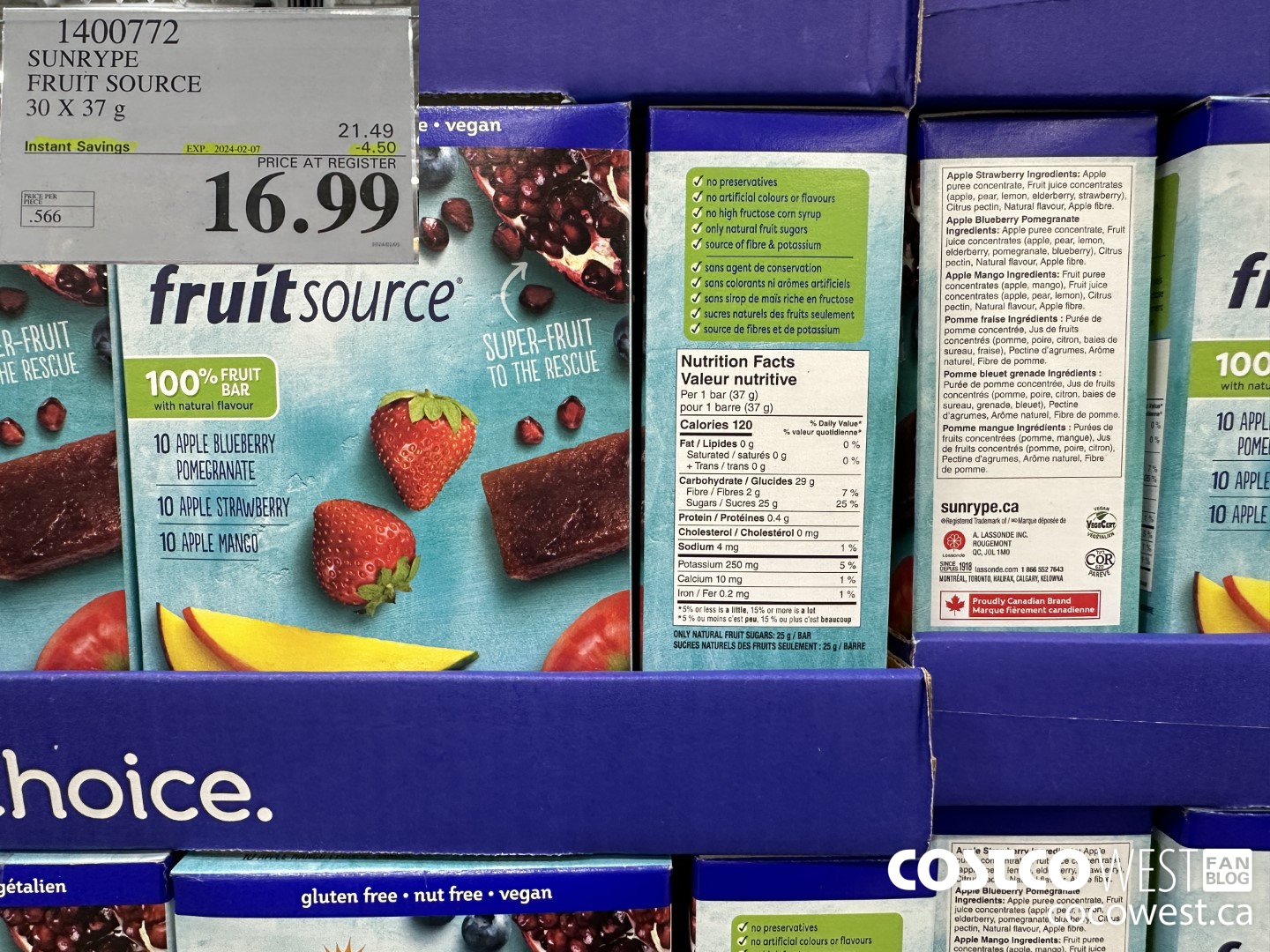 1400772 SUNRYPE FRUIT SOURCE 30 X 37 G ($4.50 INSTANT SAVINGS EXPIRES ON 2024-02-07) $16.99