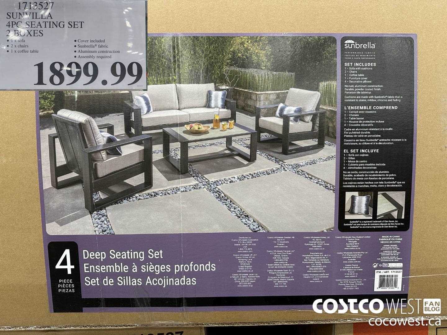 1713527 SUNVILLA 4PC SEATING SET 2 BOXES $1899.99