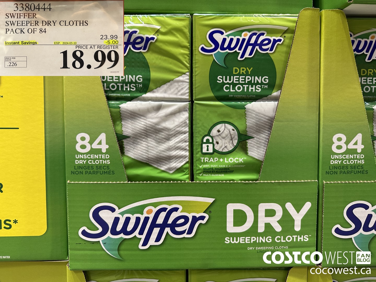 3380444 SWIFFER SWEEPER DRY CLOTHS PACK OF 84 ($5.00 INSTANT SAVINGS EXPIRES ON 2024-03-10) $18.99