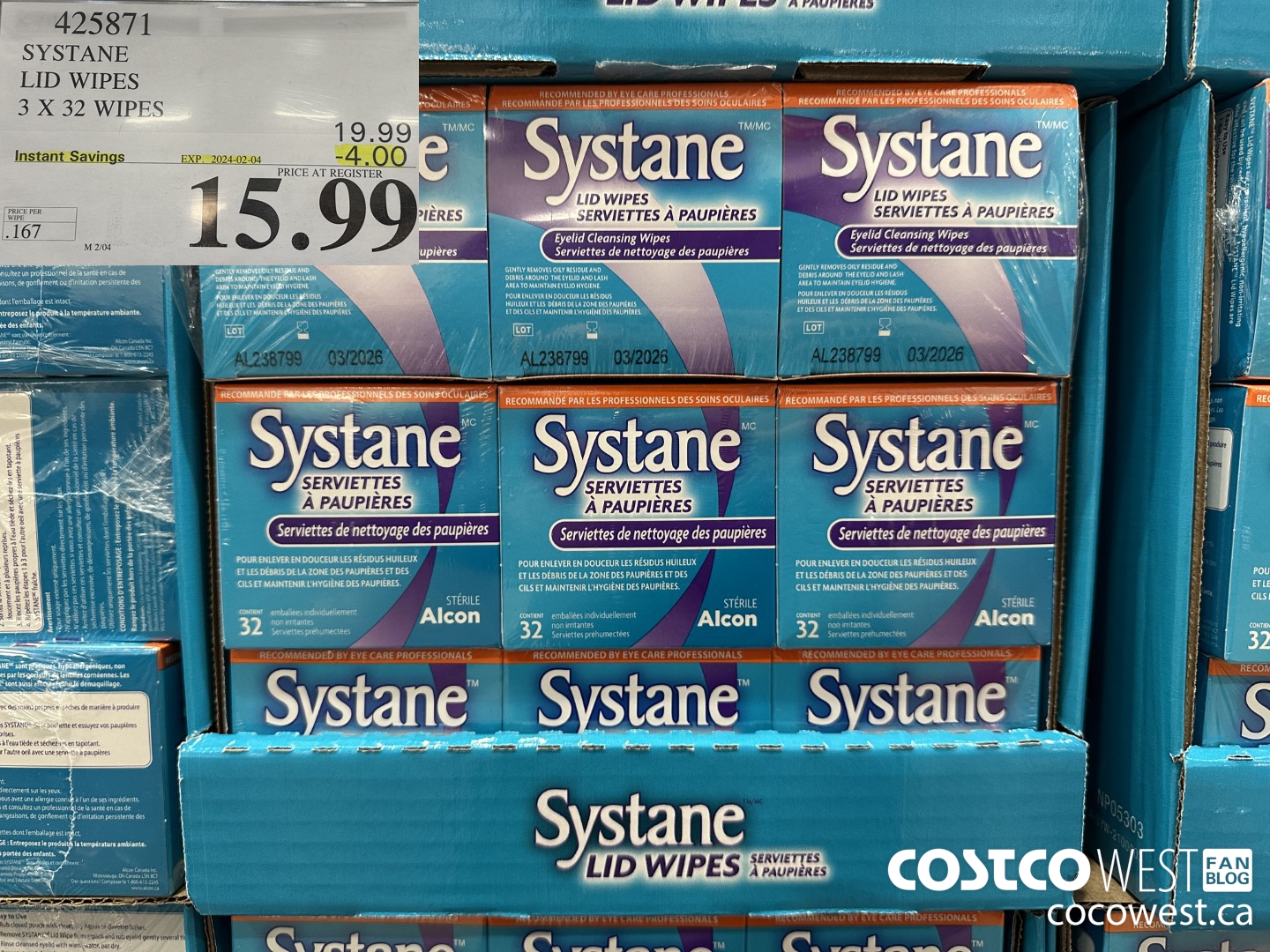 425871 SYSTANE LID WIPES 3 X 32 WIPES ($4.00 INSTANT SAVINGS EXPIRES ON 2024-02-04) $15.99