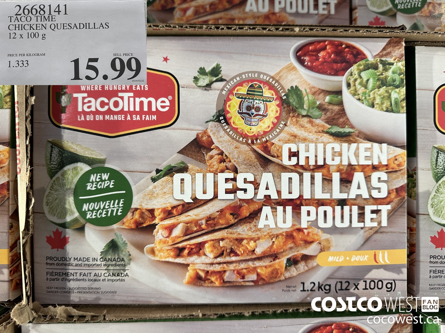 2668141 TACO TIME CHICKEN QUESADILLAS 12 X 100G $15.99