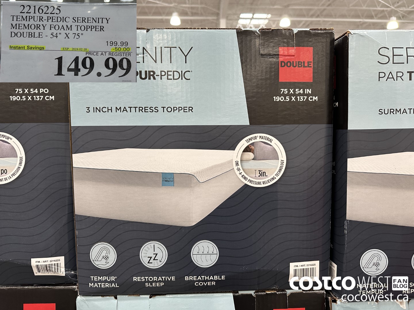 2216225 TEMPUR-PEDIC SERENITY MEMORY FOAM TOPPER DOUBLE 54