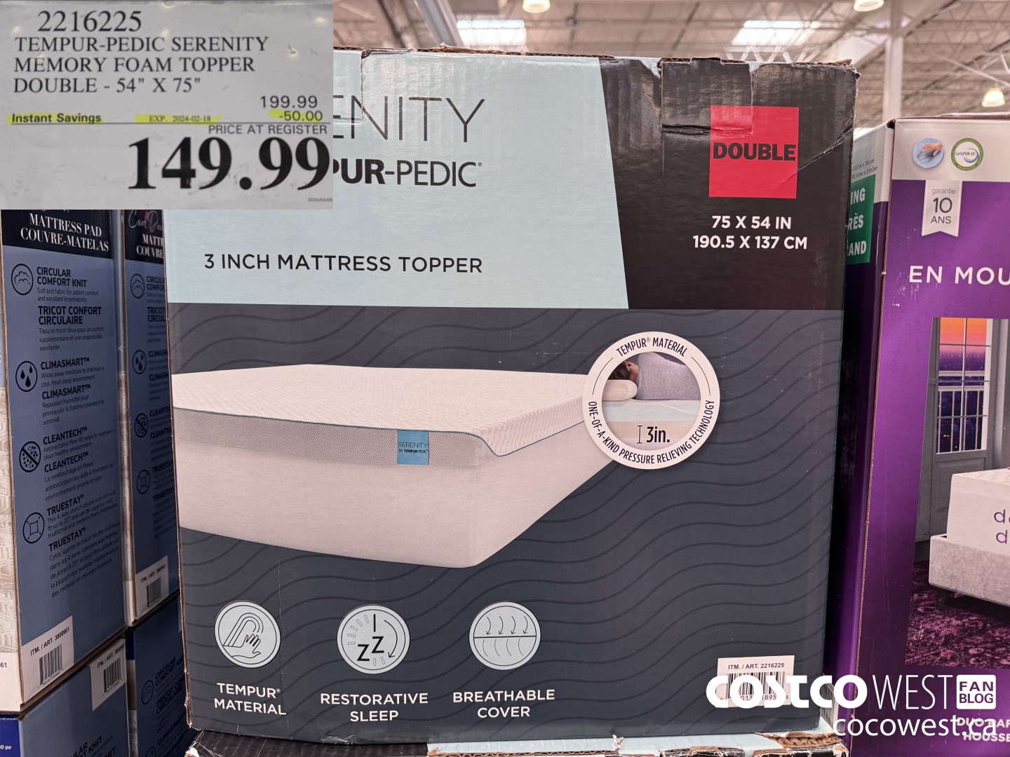 2216225 TEMPUR-PEDIC SERENITY MEMORY FOAM TOPPER DOUBLE 54