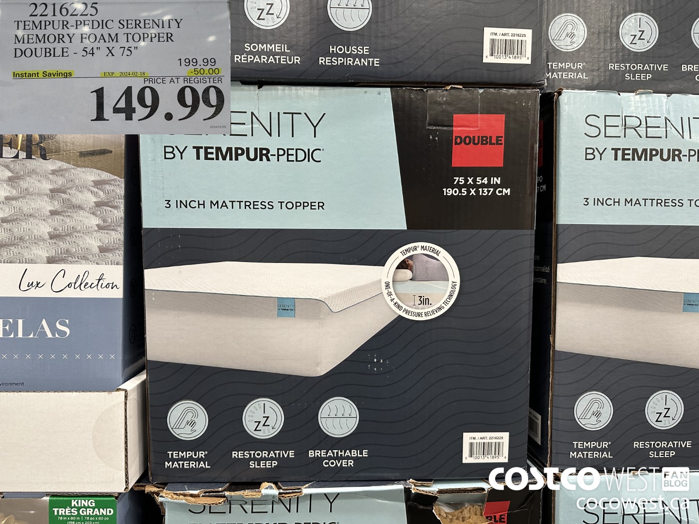 2216225 TEMPUR-PEDIC SERENITY MEMORY FOAM TOPPER DOUBLE 54