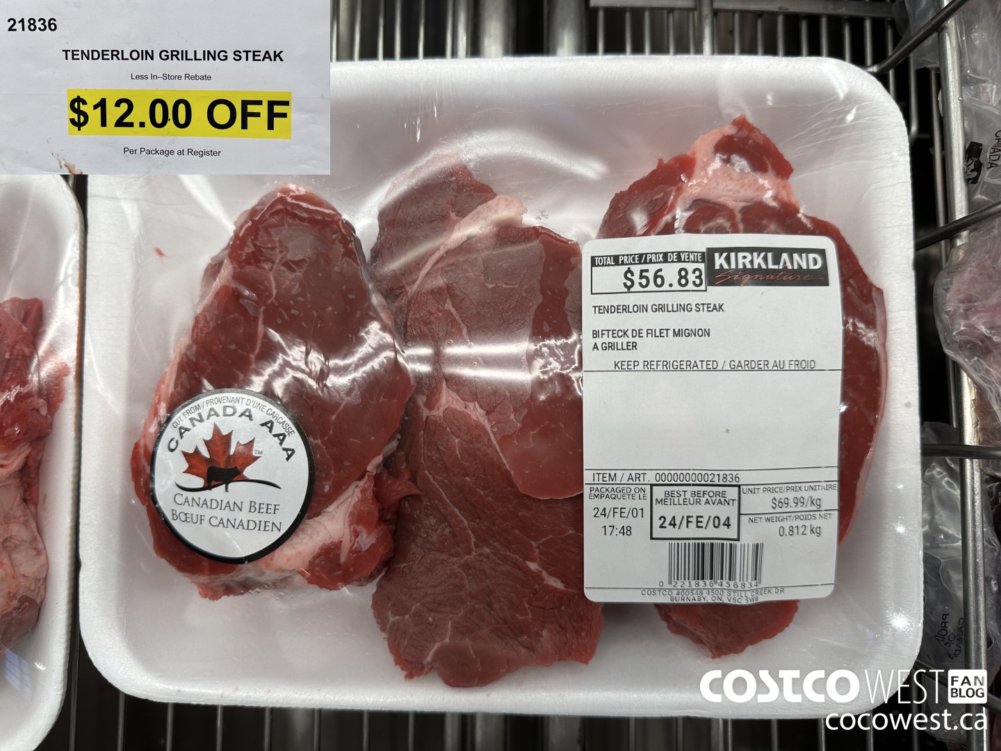 21836 TENDERLOIN GRILLING STEAK ($12.00 INSTANT SAVINGS)