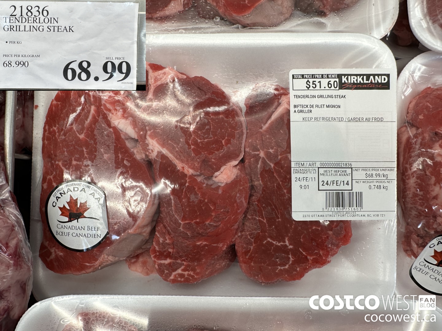 21836 TENDERLOIN GRILLING STEAK $68.99