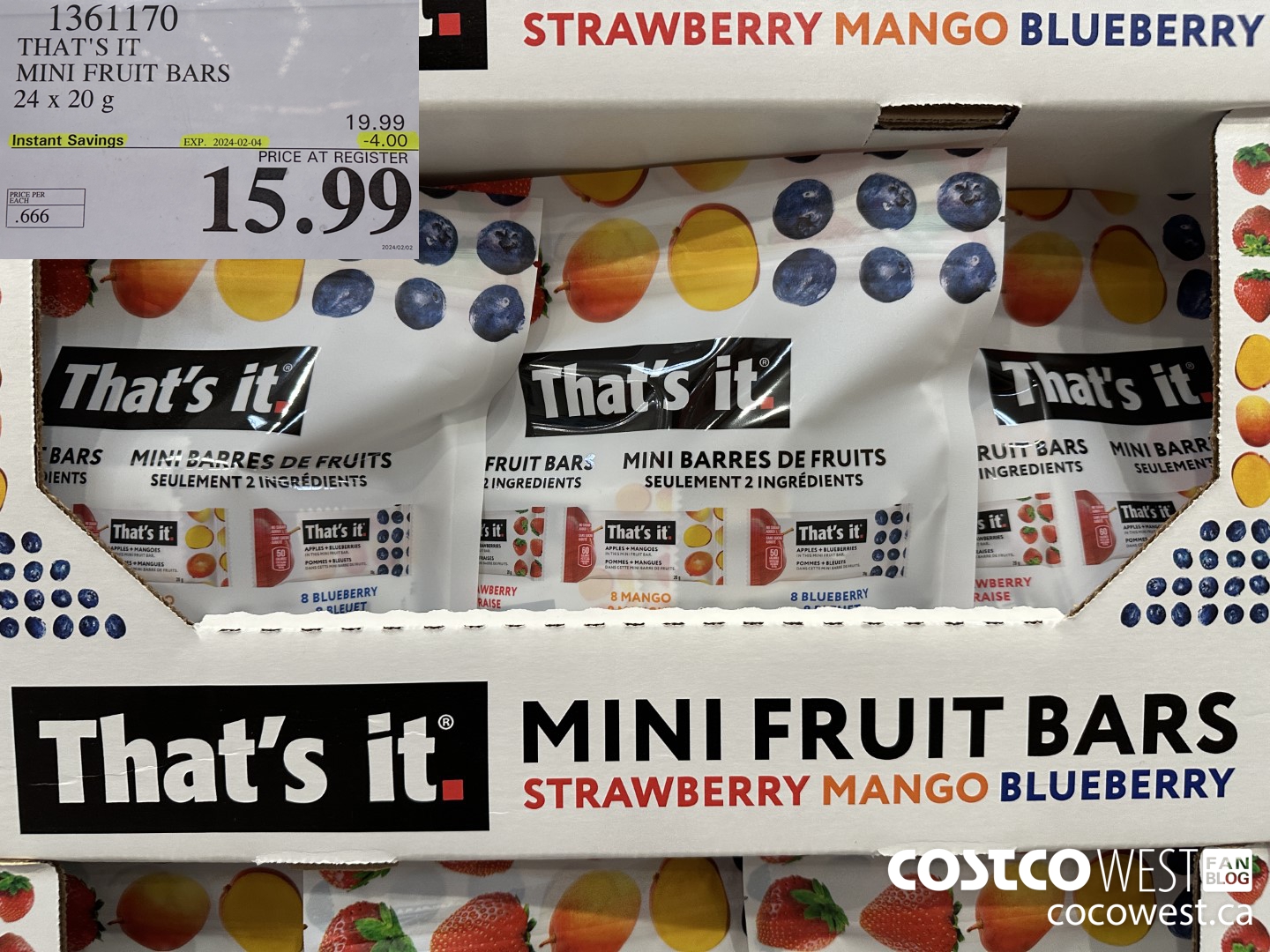 1361170 THAT'S IT MINI FRUIT BARS 24 x 20 g ($4.00 INSTANT SAVINGS EXPIRES ON 2024-02-04) $15.99