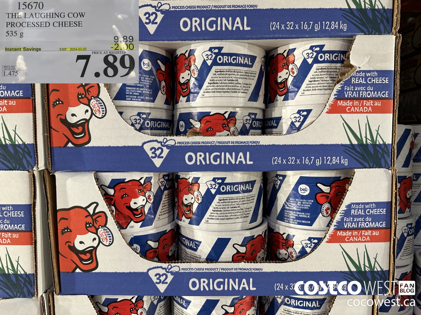 15670 THE LAUGHING COW PROCESSED CHEESE 535 g ($2.00 INSTANT SAVINGS EXPIRES ON 2024-03-03) $7.89