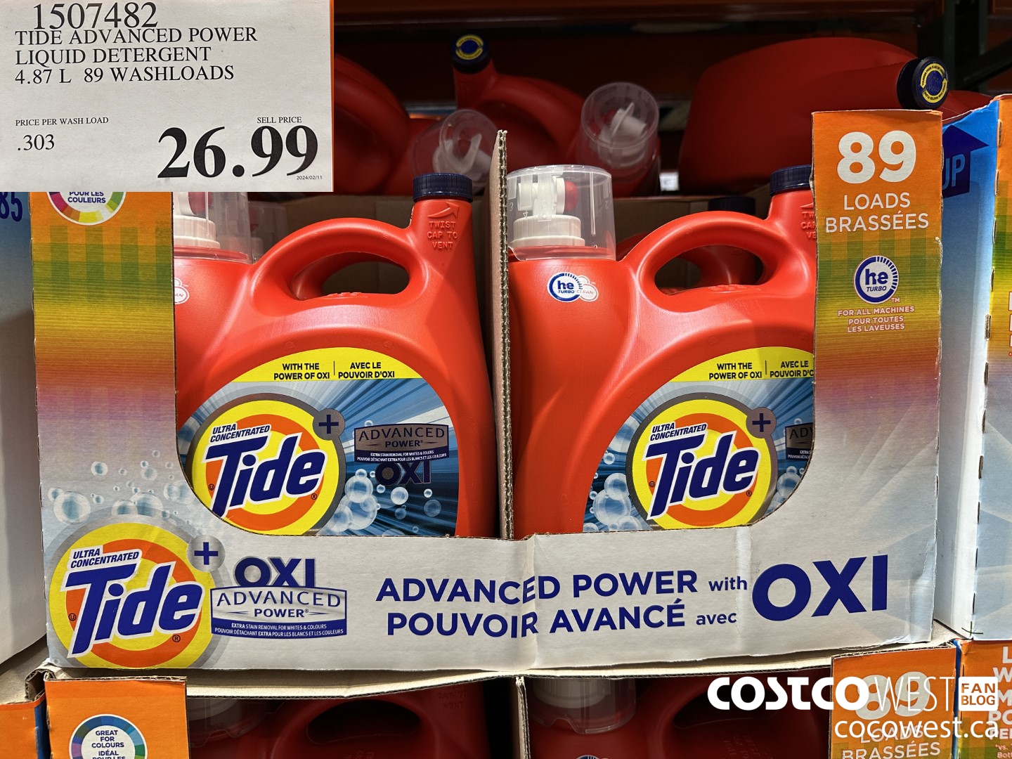 1507482 TIDE ADVANCED POWER LIQUID DETERGENT 4.87 L 89 WASHLOADS $26.99