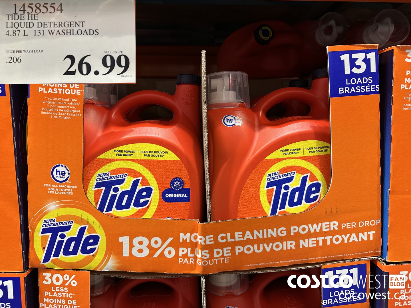 1458554 TIDE HE LIQUID DETERGENT 4.87 L 131 WASHLOADS $26.99