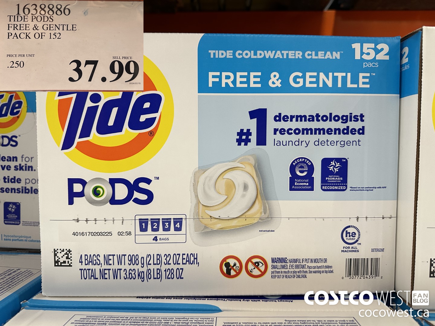 1638886 TIDE PODS FREE & GENTLE 152 pacs $37.99