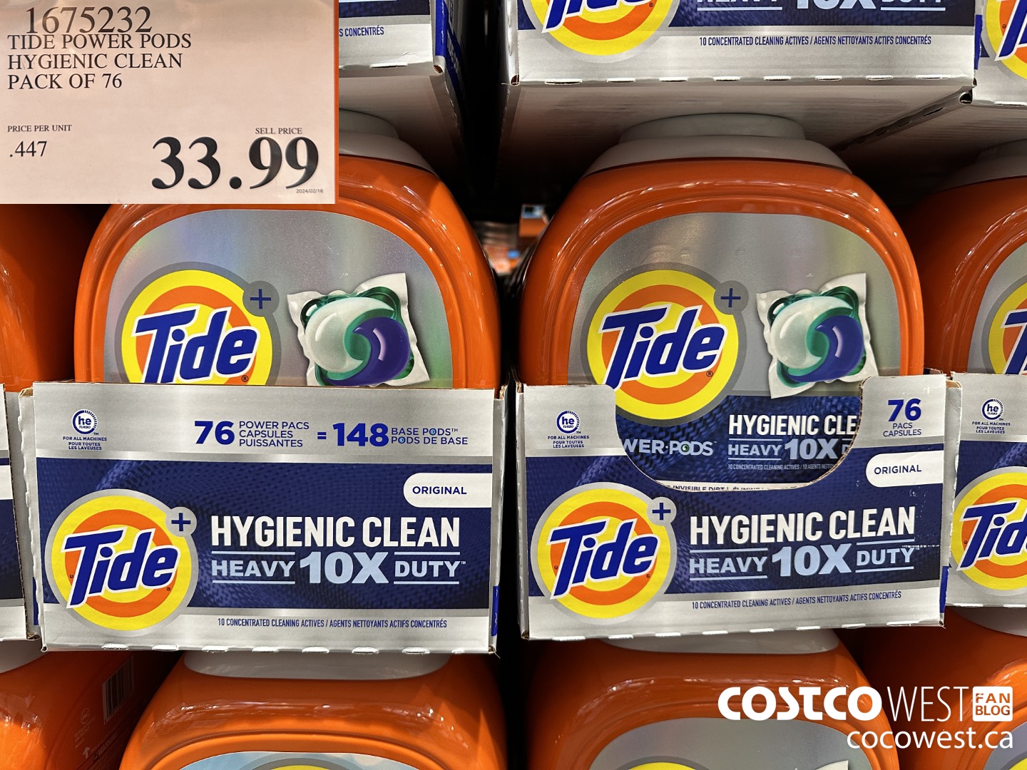 1675232 TIDE POWER PODS HYGIENIC CLEAN PACK OF 76 $33.99