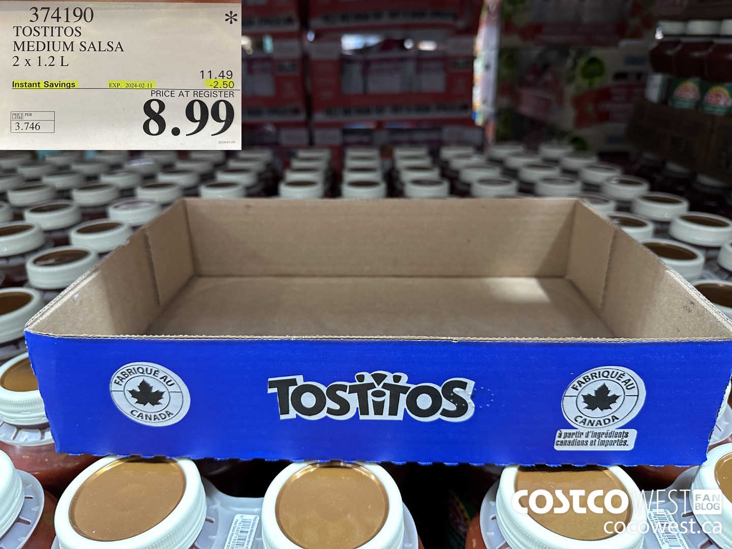 374190 TOSTITOS MEDIUM SALSA 2 X 1.2 L ($2.50 INSTANT SAVINGS EXPIRES ON 2024-02-11) $8.99
