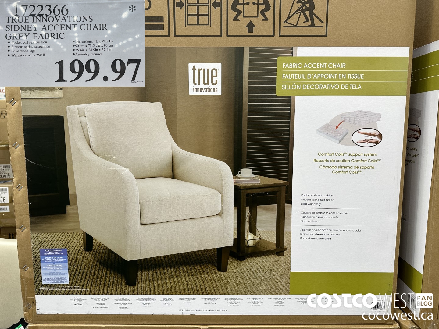 1722366 TRUE INNOVATIONS SIDNEY ACCENT CHAIR GREY FABRIC $199.97