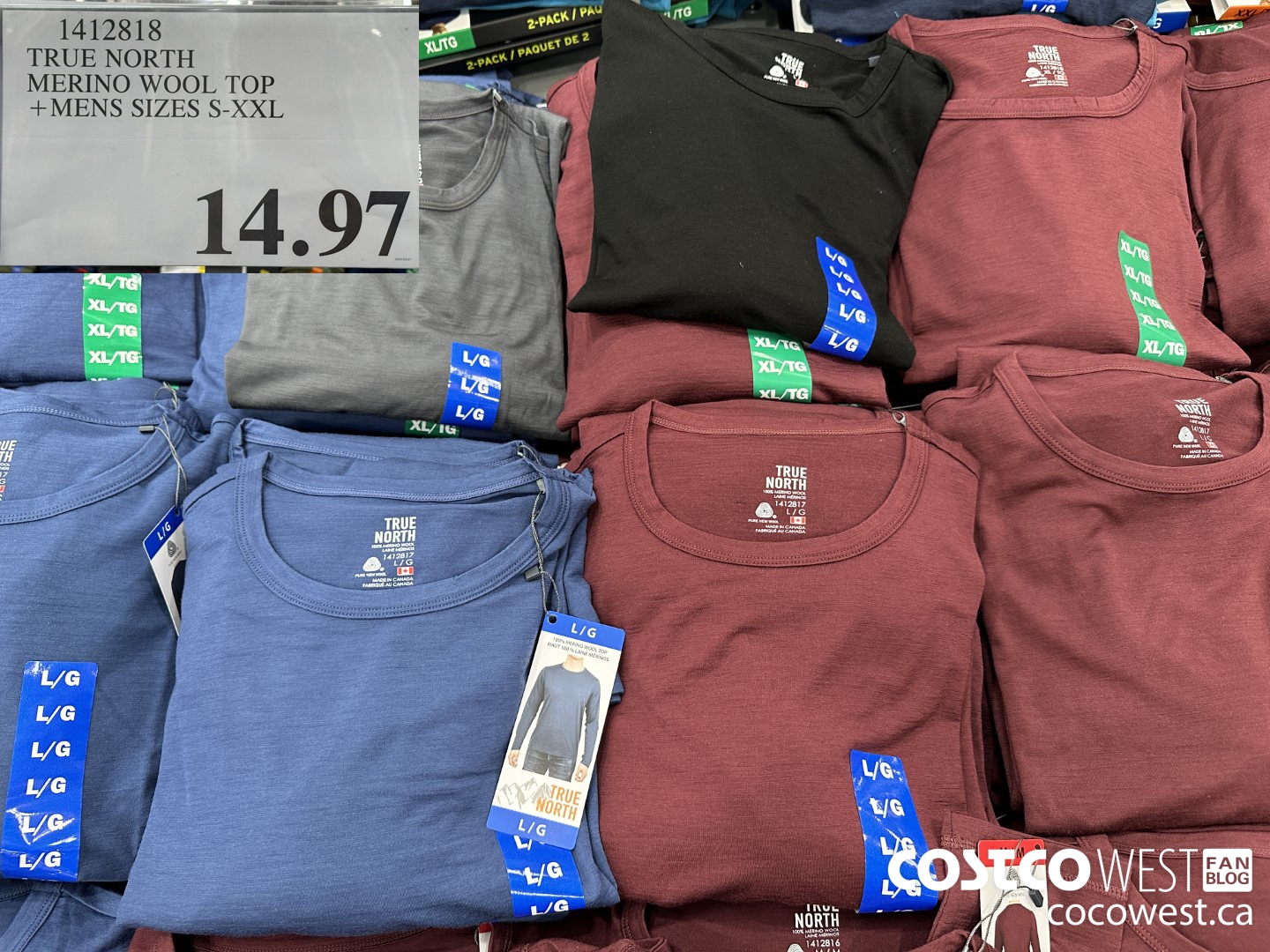 1412818 TRUE NORTH MERINO WOOL TOP MENS SIZES S-XXL $14.97
