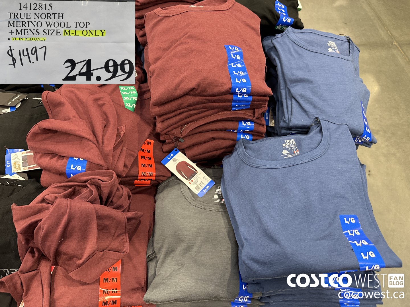1412815 TRUE NORTH MERINO WOOL TOP MENX SIZE M-L ONLY $14.97