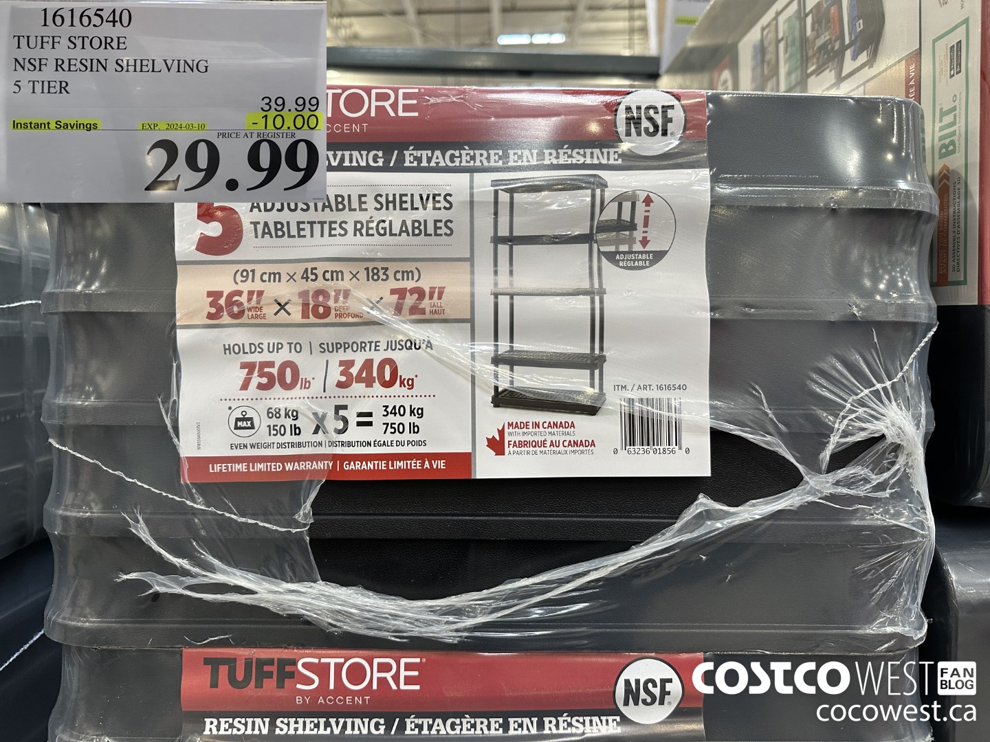 1616540 TUFF STORE NSF RESIN SHELVING 5 TIER ($10.00 INSTANT SAVINGS EXPIRES ON 2024-03-10) $29.99