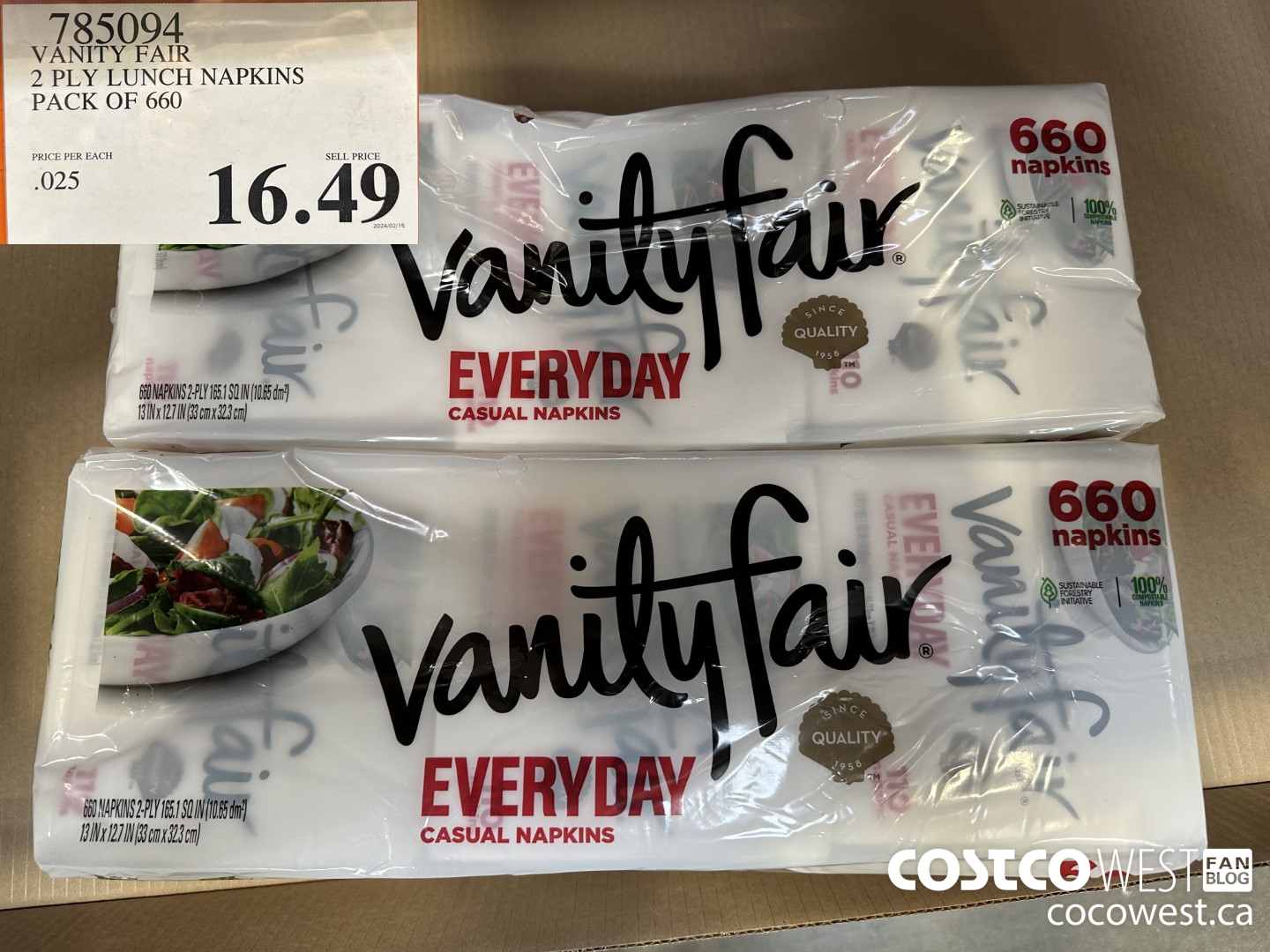 785094 VANITY FAIR 2 PLY LUNCH NAPKIN PACK OF 660 $16.49