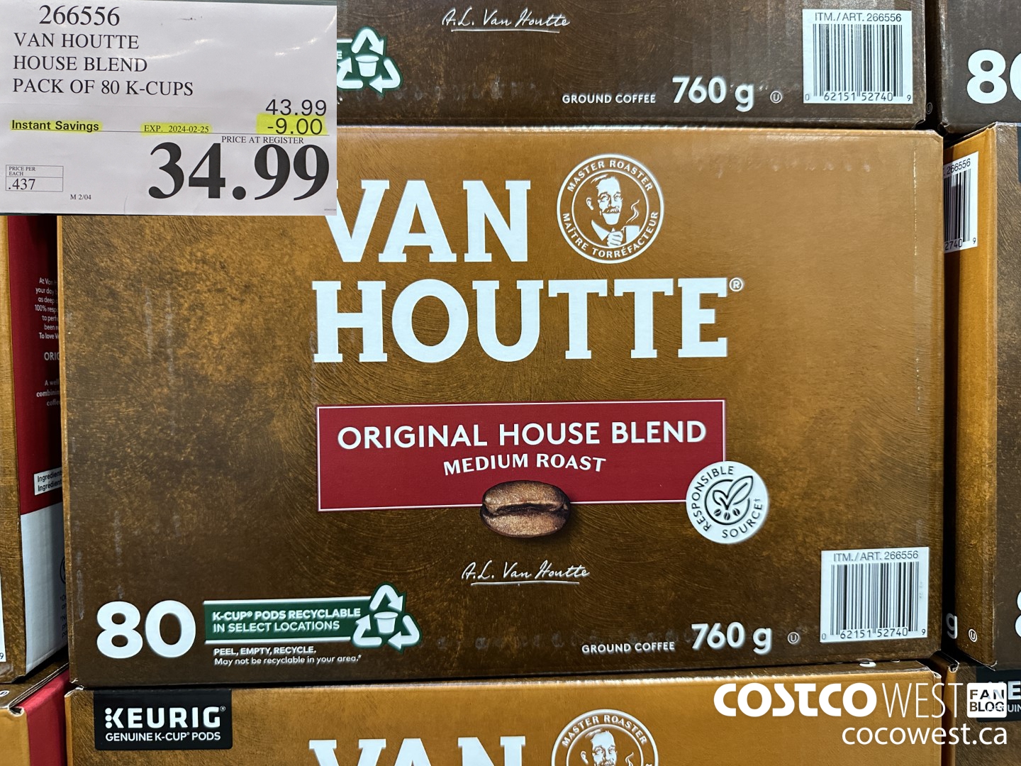 266556 VAN HOUTTE HOUSE BLEND K-CUPS 80 COUNT ($9.00 INSTANT SAVINGS EXPIRES ON 2024-02-25) $34.99