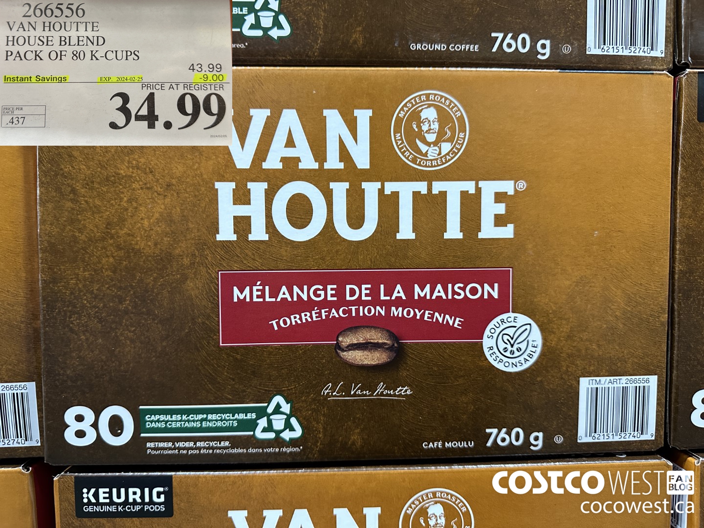 266556 VAN HOUTTE HOUSE BLEND K-CUPS 80 COUNT ($9.00 INSTANT SAVINGS EXPIRES ON 2024-02-25) $34.99