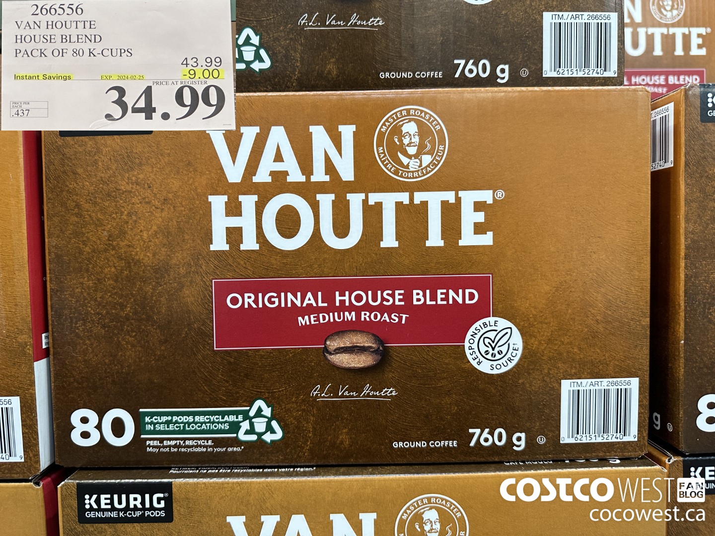 266556 VAN HOUTTE HOUSE BLEND K-CUPS 80 COUNT ($9.00 INSTANT SAVINGS EXPIRES ON 2024-02-25) $34.99