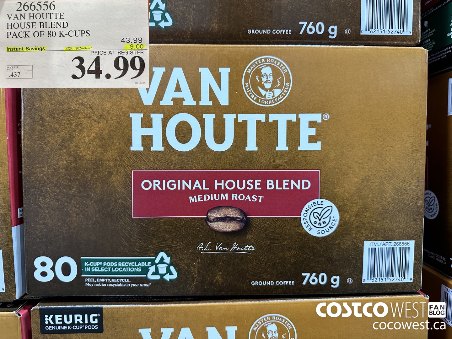 266556 VAN HOUTTE HOUSE BLEND K-CUPS 80 COUNT ($9.00 INSTANT SAVINGS EXPIRES ON 2024-02-25) $34.99