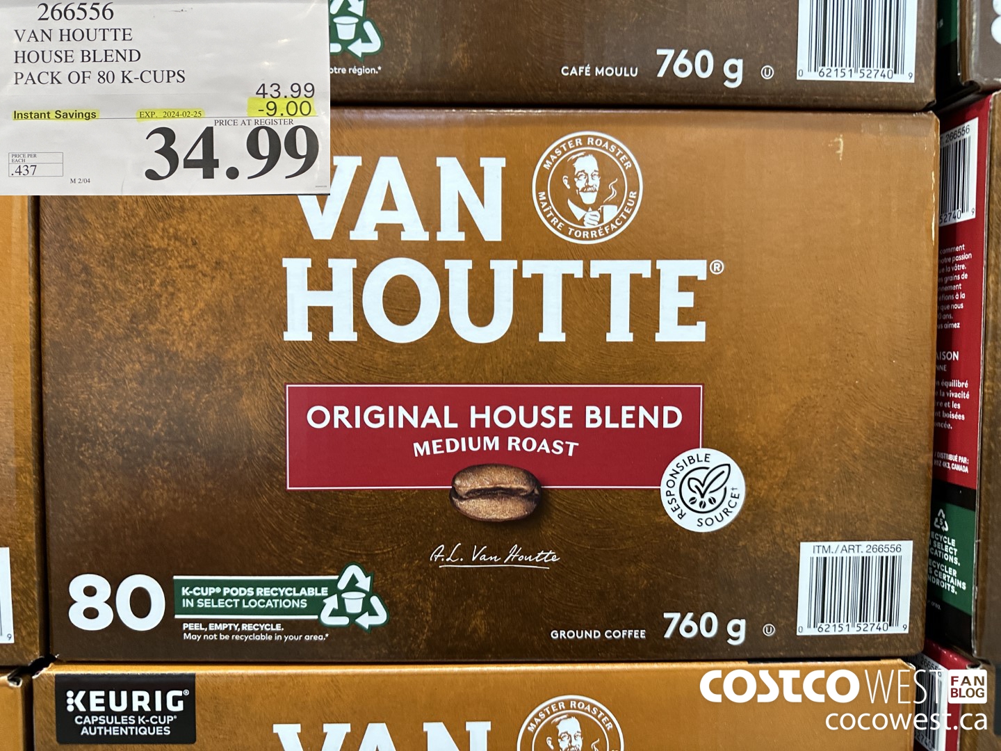 266556 VAN HOUTTE HOUSE BLEND K-CUPS 80 COUNT ($9.00 INSTANT SAVINGS EXPIRES ON 2024-02-25) $34.99
