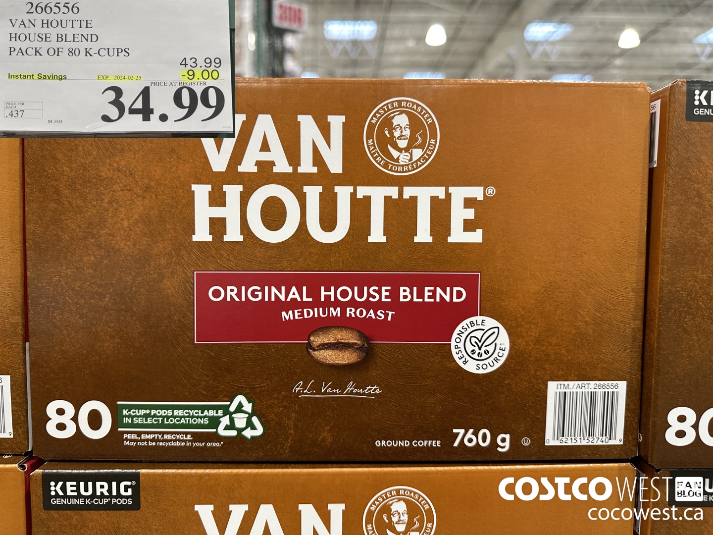 266556 VAN HOUTTE HOUSE BLEND K-CUPS 80 COUNT ($9.00 INSTANT SAVINGS EXPIRES ON 2024-02-25) $34.99