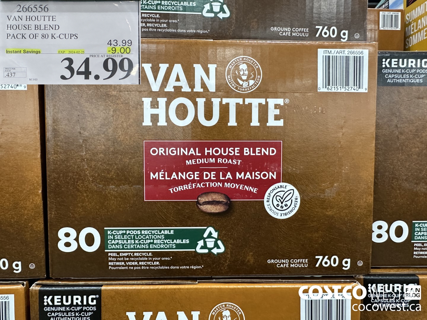 266556 VAN HOUTTE HOUSE BLEND K-CUPS 80 COUNT ($9.00 INSTANT SAVINGS EXPIRES ON 2024-02-25) $34.99
