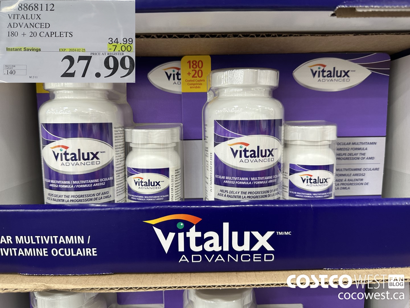 8868112 VITALUX ADVANCED 180 + 20 CAPLETS ($7.00 INSTANT SAVINGS EXPIRES ON 2024-02-25) $27.99