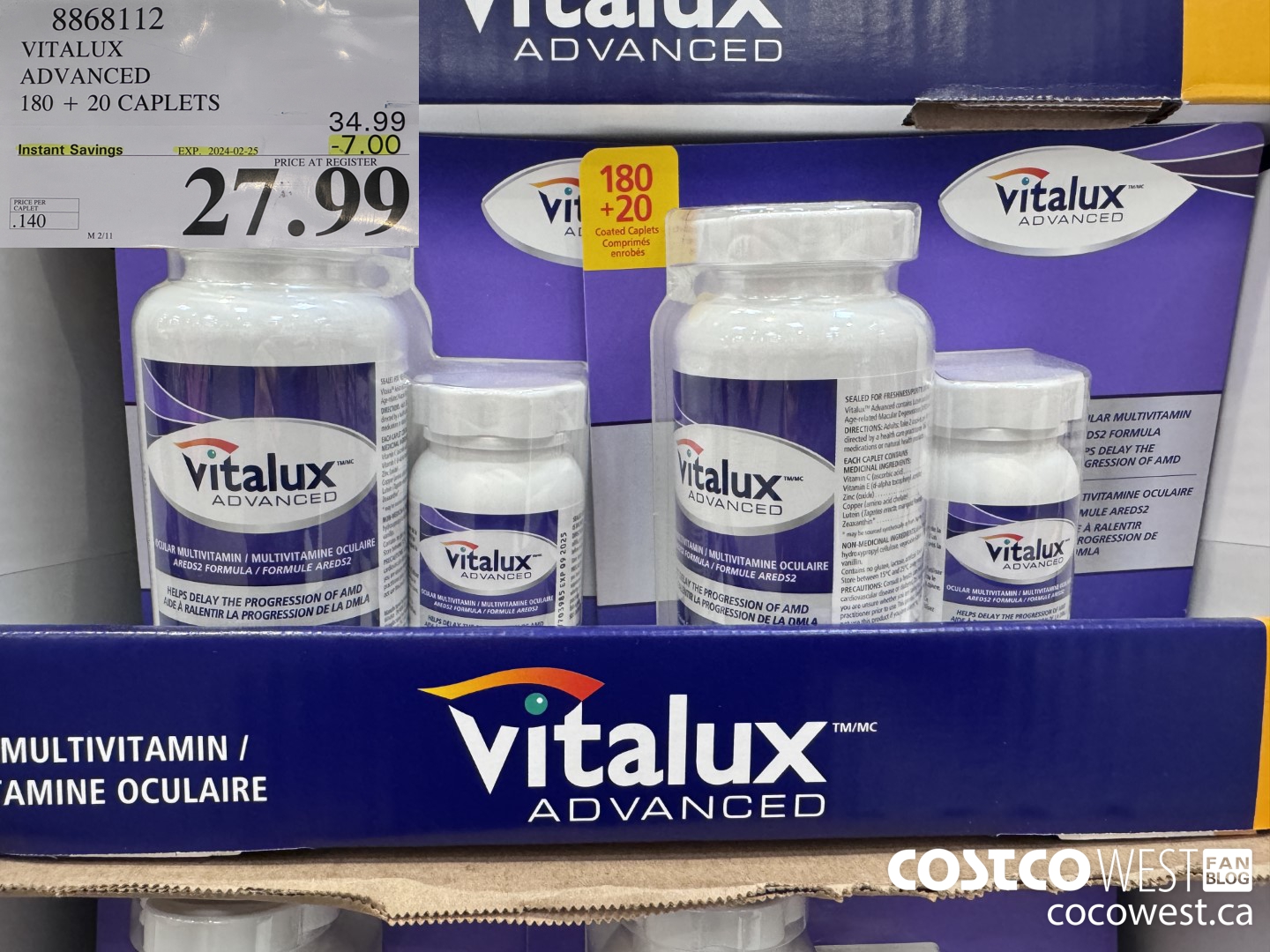 8868112 VITALUX ADVANCED 180 + 20 CAPLETS ($7.00 INSTANT SAVINGS EXPIRES ON 2024-02-25) $27.99