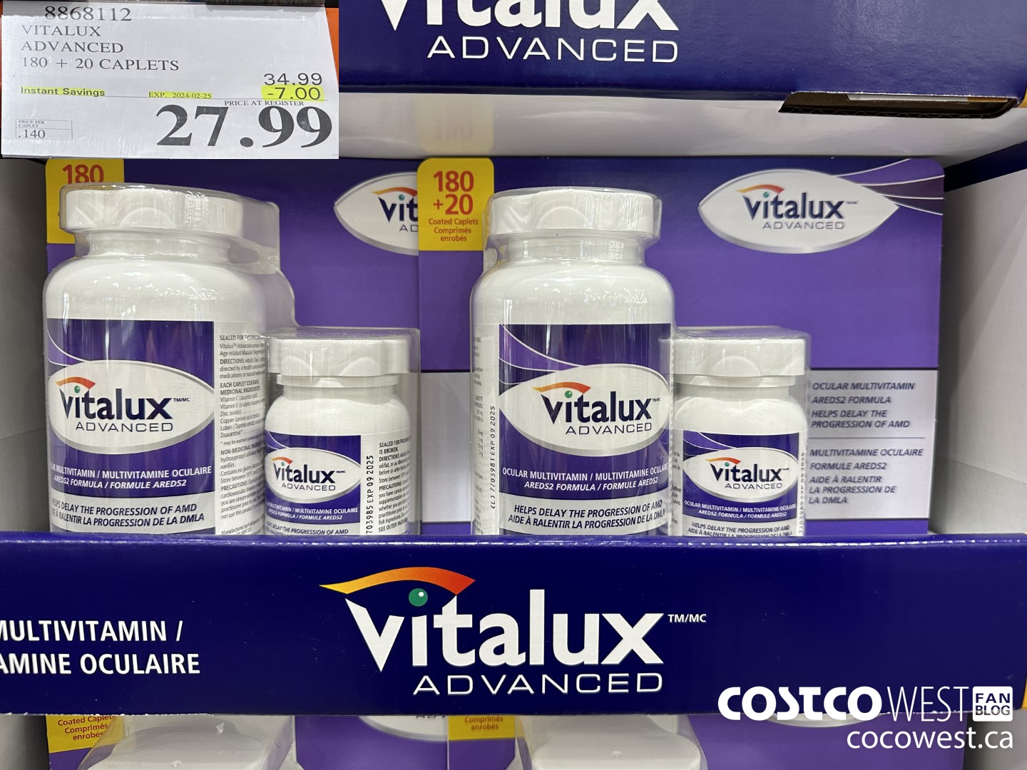 8868112 VITALUX ADVANCED 180 + 20 CAPLETS ($7.00 INSTANT SAVINGS EXPIRES ON 2024-02-25) $27.99
