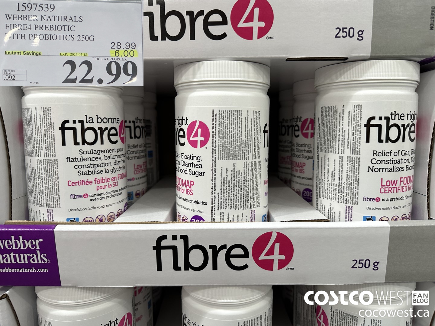1597539 WEBBER NATURALS FIBRE4 PREBIOTIC WITH PROBIOTICS 250G ($6.00 INSTANT SAVINGS EXPIRES ON 2024-02-18) $22.99
