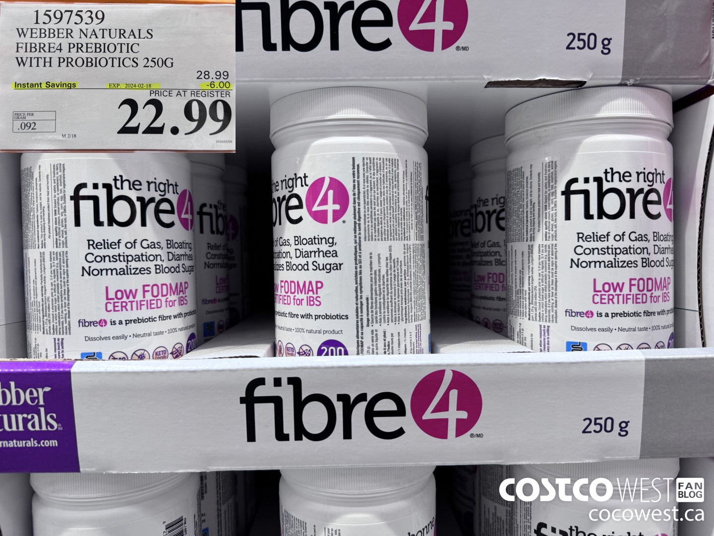 1597539 WEBBER NATURALS FIBRE4 PREBIOTIC WITH PROBIOTICS 250G ($6.00 INSTANT SAVINGS EXPIRES ON 2024-02-18) $22.99