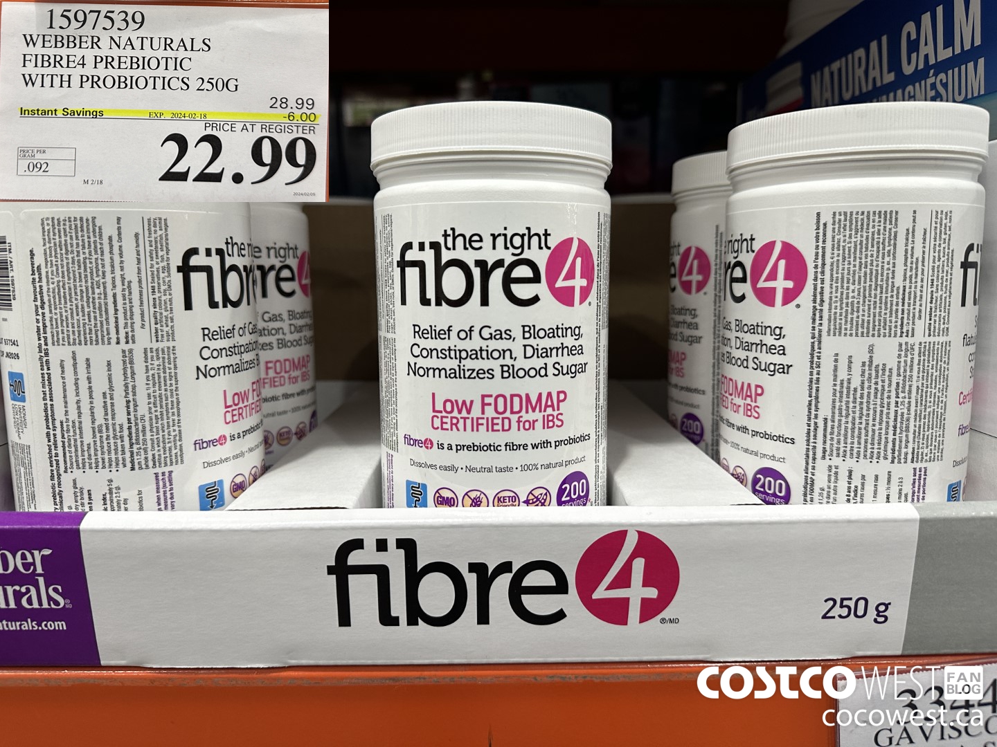 1597539 WEBBER NATURALS FIBRE4 PREBIOTIC WITH PROBIOTICS 250G ($6.00 INSTANT SAVINGS EXPIRES ON 2024-02-18) $22.99